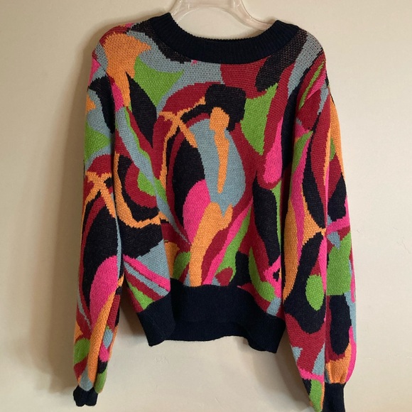 NEW FARM Rio The Dance Multicolor Knit Sweater Abstract Colorful Tropical Size L - Picture 9 of 16